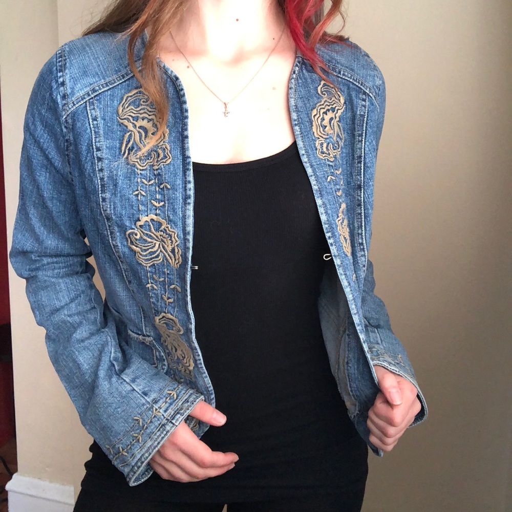 Denim Jacket with Embroidered Trimming
